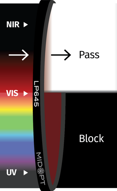 Optický filtr MidOpt - LP645 horní propust 650 - 1100 nm